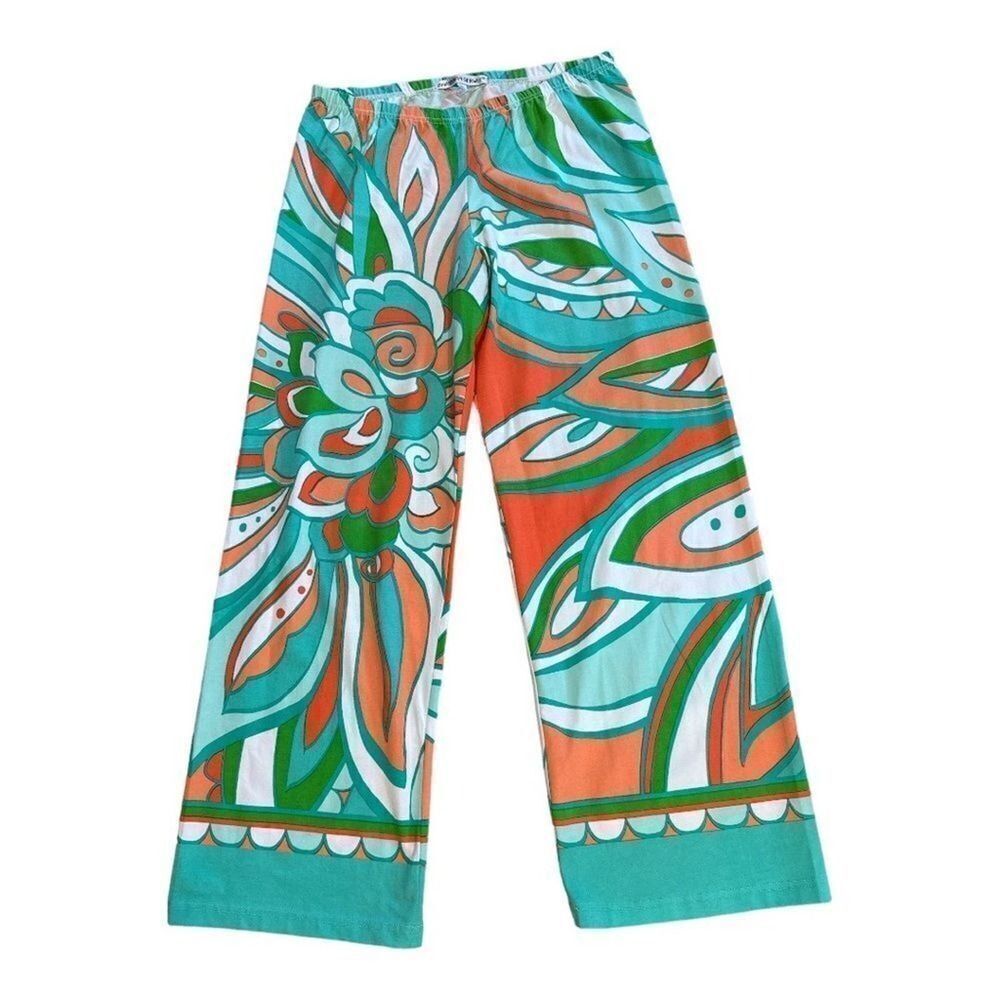 BARBARA GERWIT Women's Engineered Knit Palazzo Pants Orange/Green Extra Large